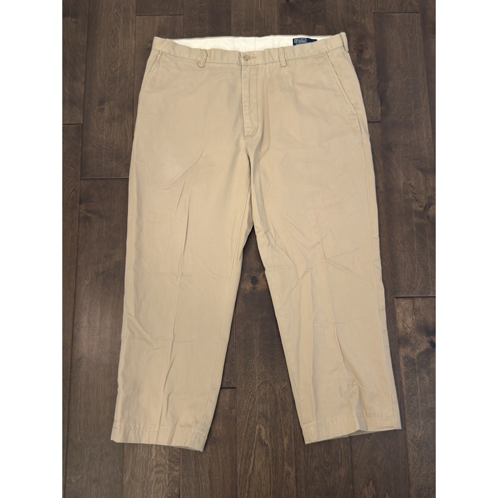 Ralph Lauren Mens 40X28 Khaki Beige Classic Fit Flat Front Chino Pants Trousers